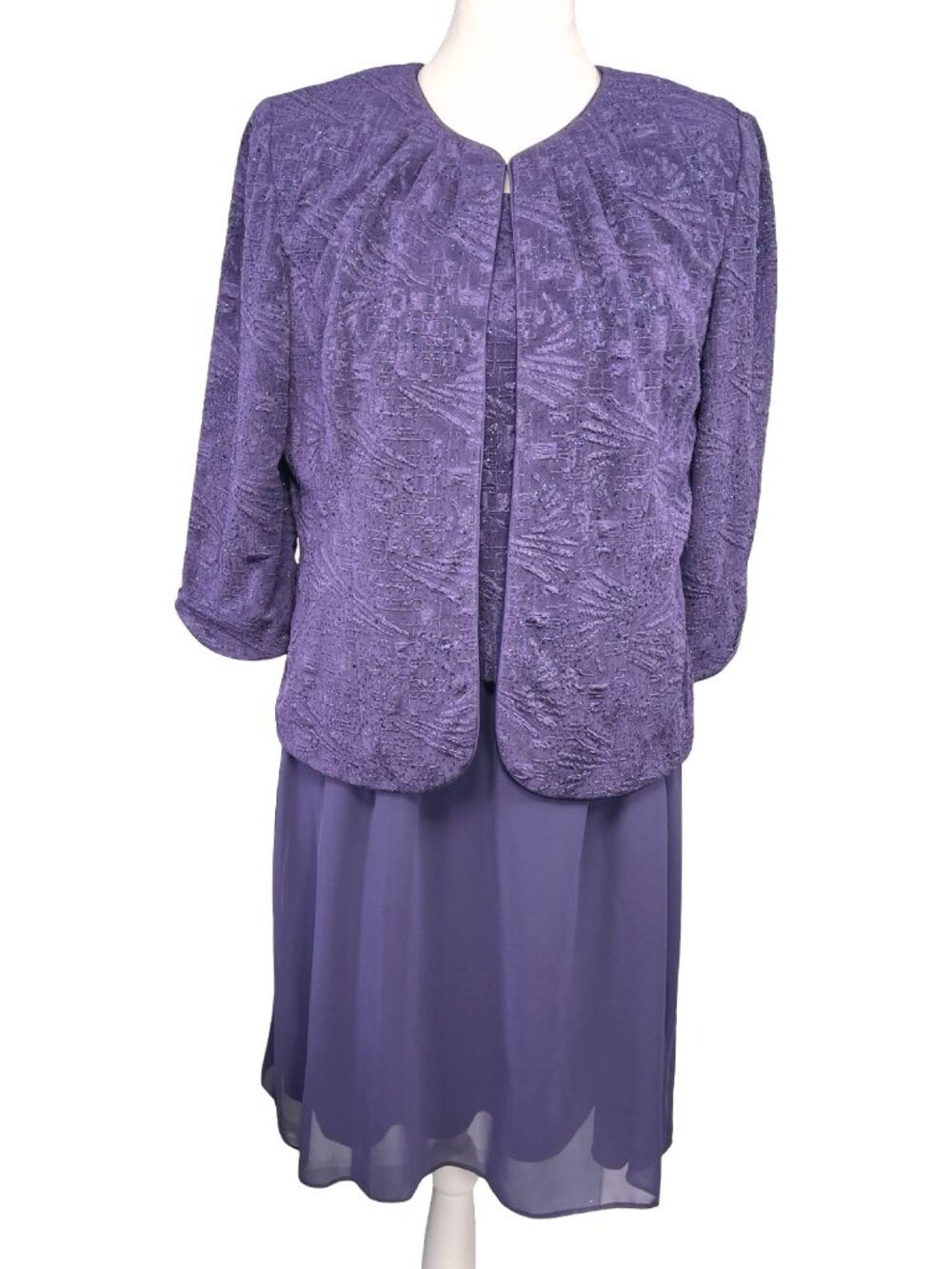 Alex Evenings Purple Dress Set Petite 12P Chiffon Jacket Formal